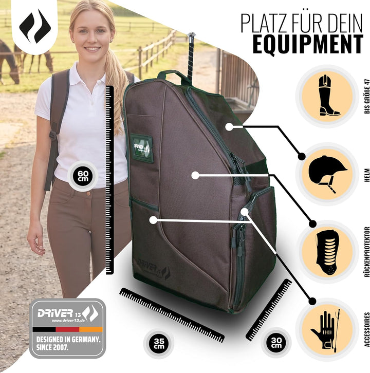 Driver13 Reitstiefelrucksack Reitstiefeltasche Stiefeletten Taschen Deluxe mit Helmfach für Reitstie