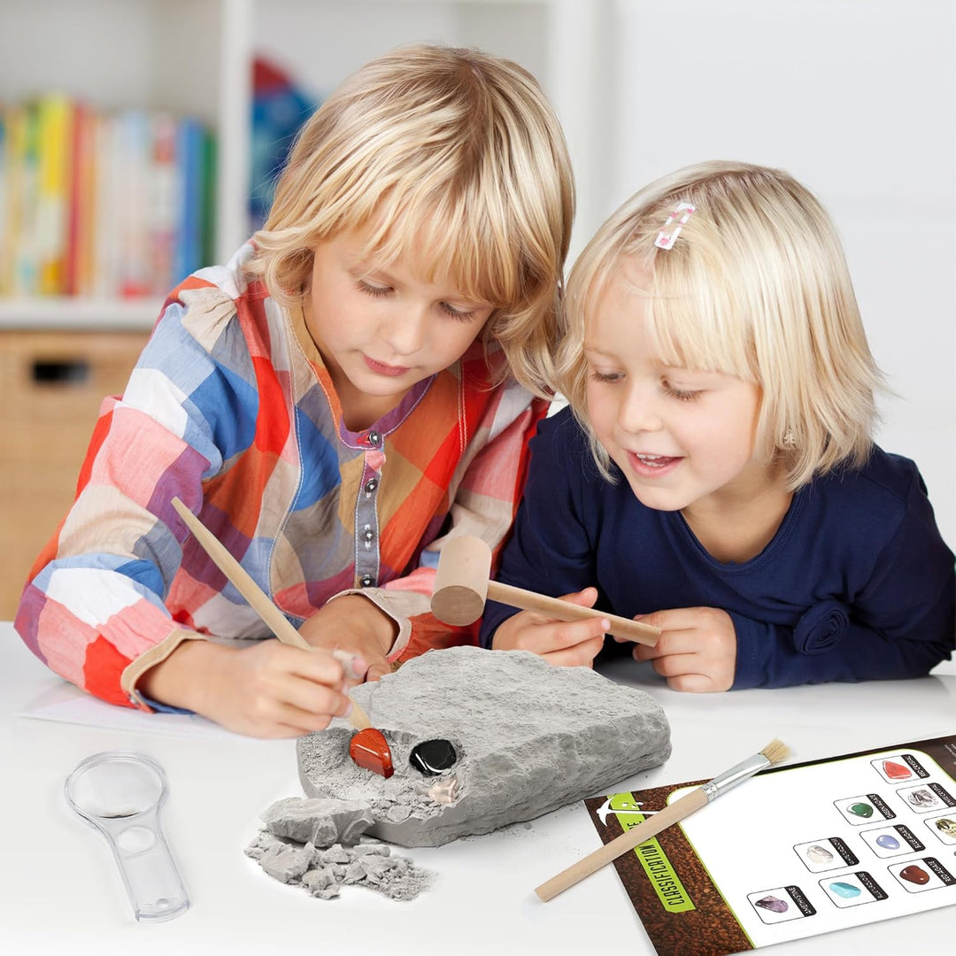 LotFancy Ausgrabungsset für Kinder, 20 Echte Edelsteine Ausgraben für Kinder ab 8 9 10 Jahren, Gesch
