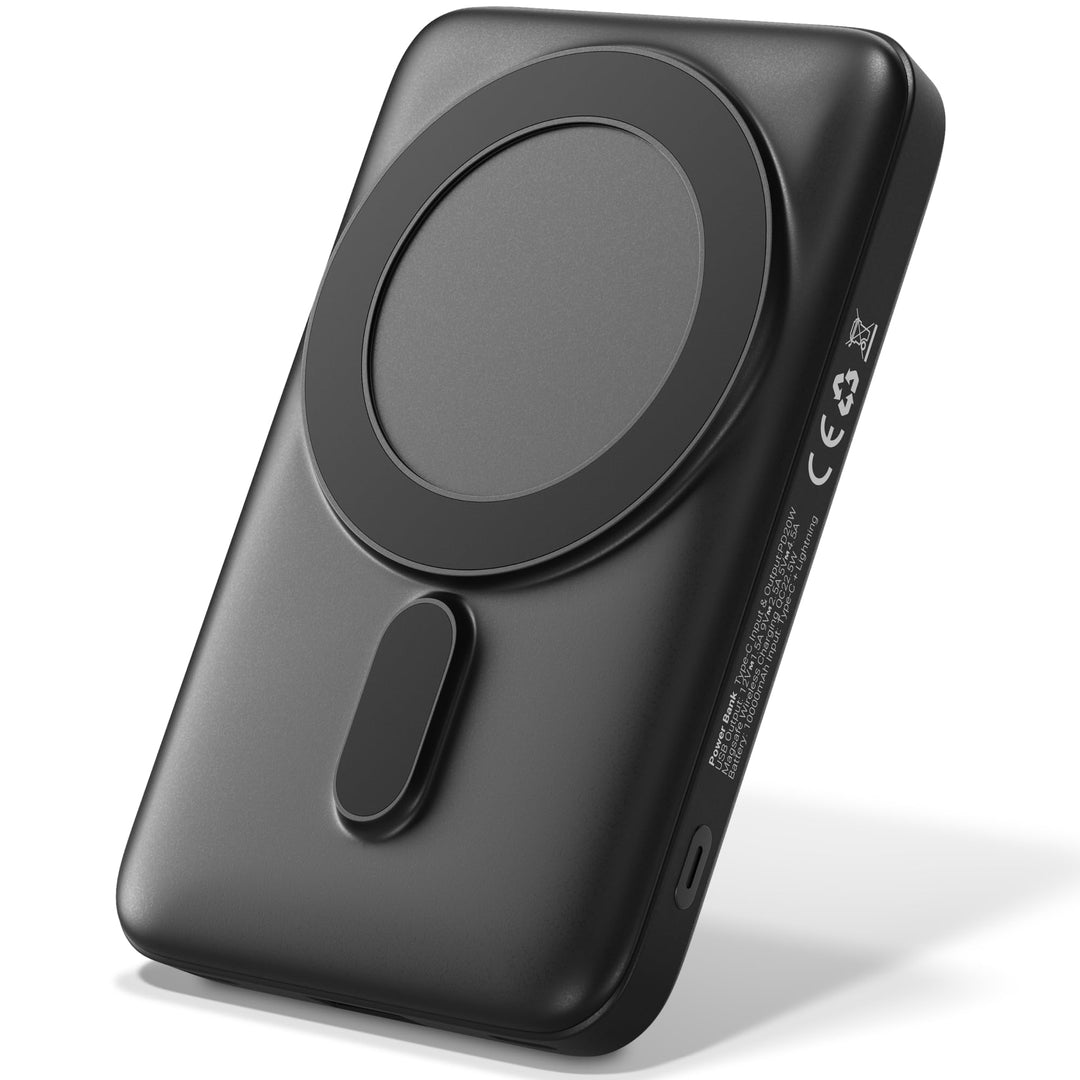 Powerbank 10.000 mAh USB-C Schwarz – Magnetische Wireless Powerbank 20 W, QC 22,5 W & PD 20 W, integ