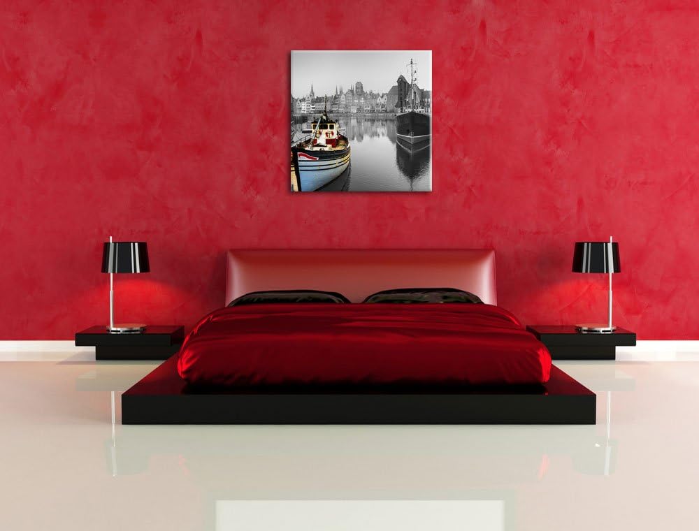 Pixxprint Hafen in Danzig - Polen / 70x70cm Leinwandbild bespannt auf Holzrahmen/Wandbild Kunstdruck