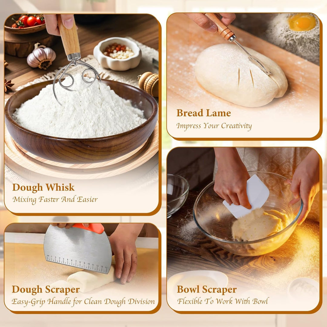 Sauerteig Starter Set, Gärkorb Brot Set, Komplettset Brot Backen Zubehör, Geschenk für Anfänger und