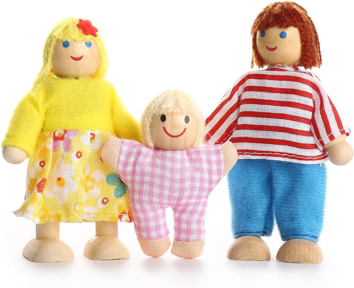Playtee 7-köpfige Puppenfamilien Puppenhaus für Kinder Spiel Haus Geschenk Holz, Modern