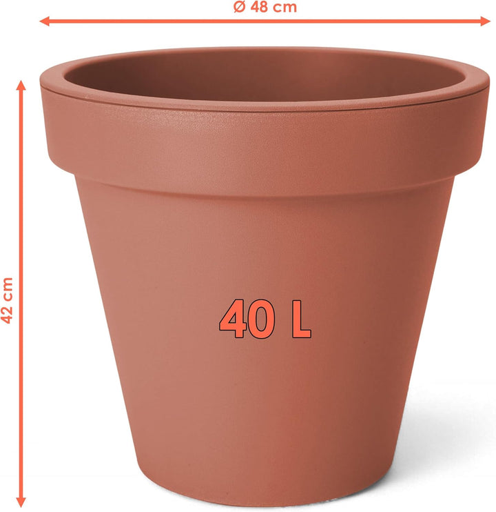 Spetebo Kunststoff Pflanzkübel L rund Ø 48 cm - Terracotta - Blumenkübel gross für Aussen und Innen
