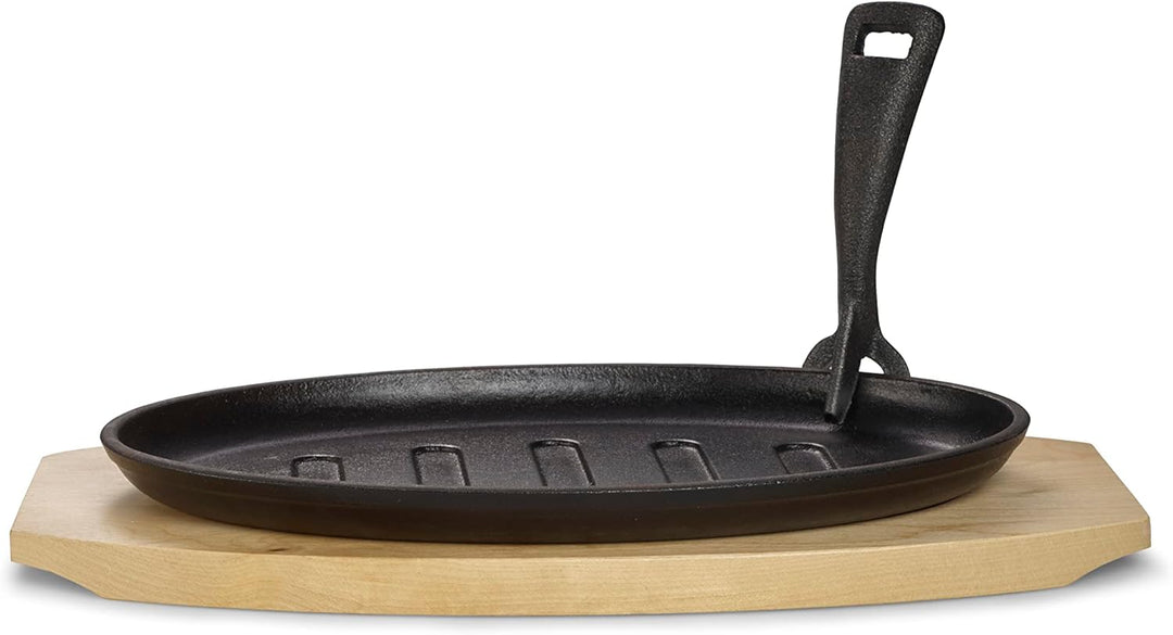ECHTWERK Servierpfanne aus Gusseisen mit Grillstreifen und Servierbrett, Abnehmbarer Griff, Bereits