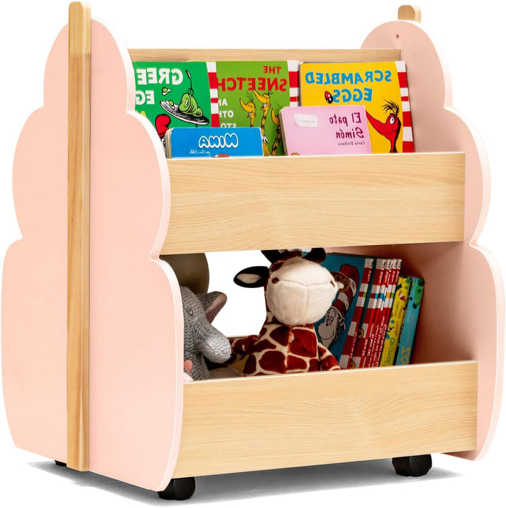 COSTWAY Kinder Bücherregal auf Rollen, 2 Ebenen Spielzeugregal aus Holz, 52 x 46 x 62,5 cm (Rosa), R