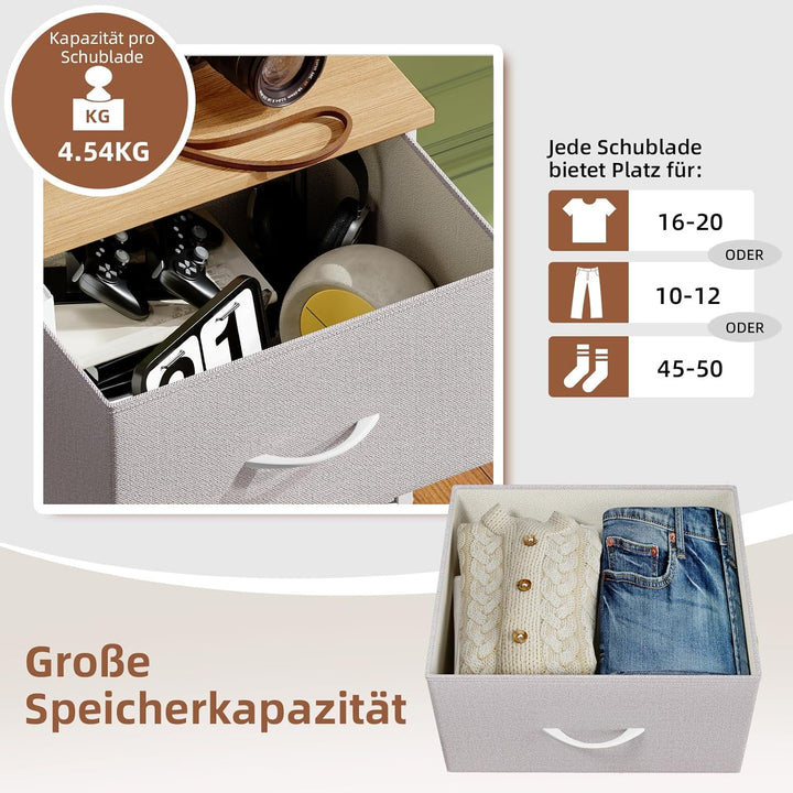 Somdot Kommode mit Schubladen aus Stoff für Schlafzimmer, Kommode Wohnzimmer Flur, Komodenschrank Sc