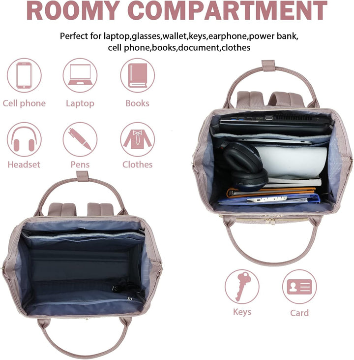 EMPSIGN Laptop Rucksack Damen mit Laptopfach 17 Zoll, Laptop Rucksack Schulrucksack Mit USB Ladeansc
