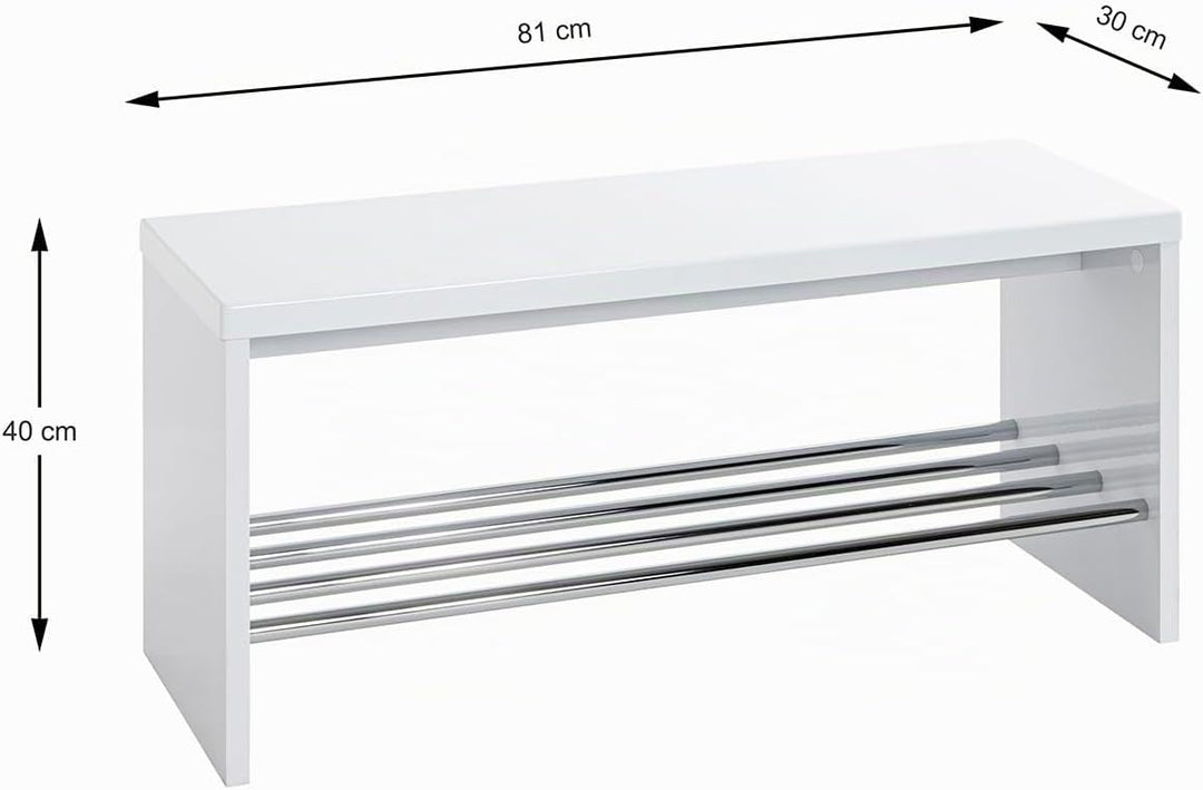 HAKU Möbel 95330 Bank 81 x 30 x 40 cm, weiss / chrom B 81 x T 30 x H 40 cm Weiss-chrom, B 81 x T 30
