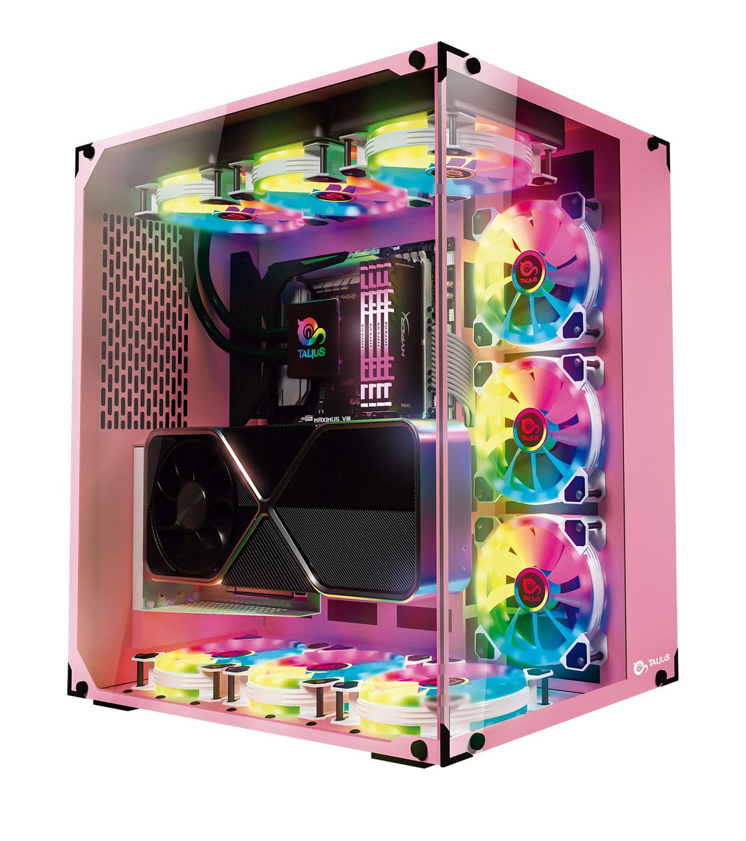 Talius Cronos Orchid Gaming-Gehäuse, Hartglas, RGB-Ventilatoren (erhältlich in DREI Farben) (Rosa) P