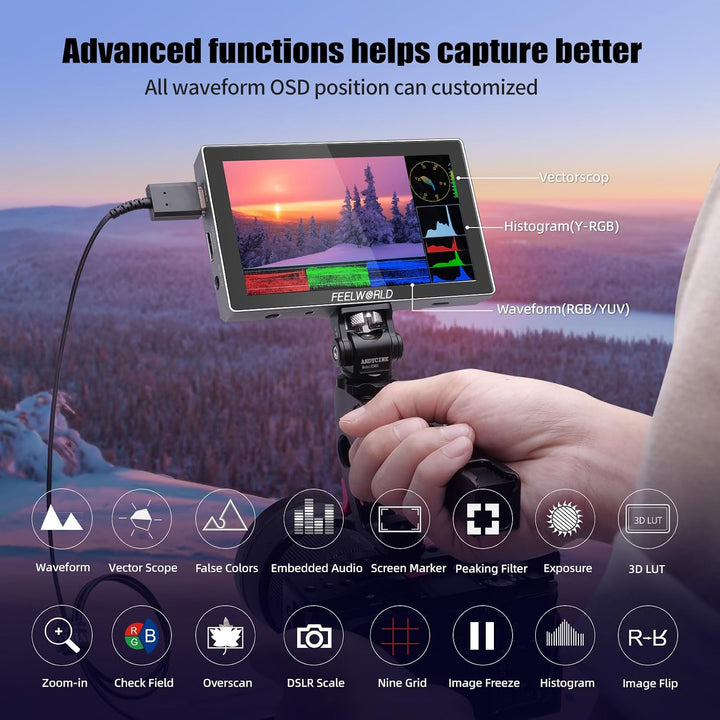 FEELWORLD P6X 5,5-Zoll-Kamera-Feldmonitor 1200 Nits, 4K-HDMI-DSLR-Kameramonitor mit Aluminiumgehäuse