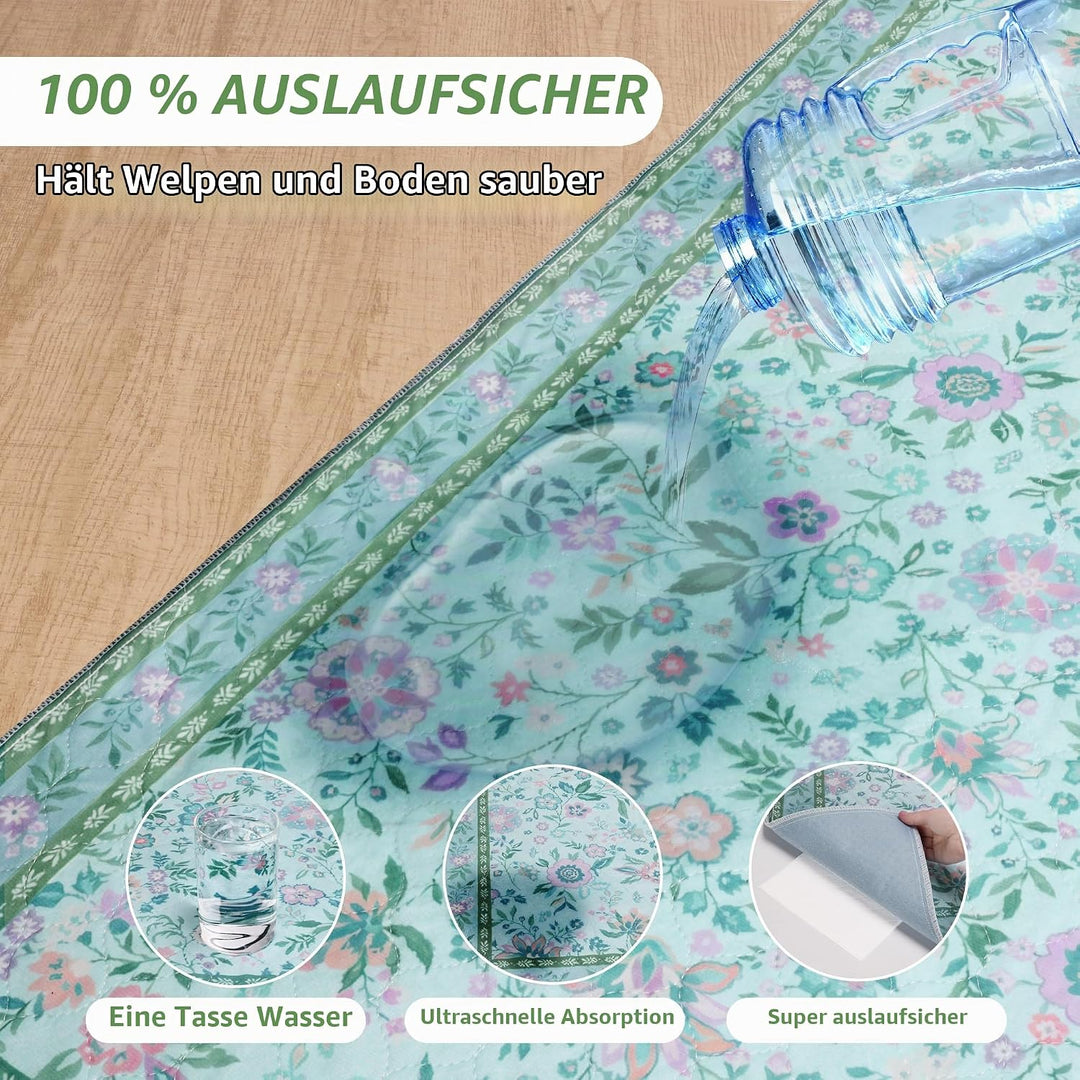 Baodan Welpen Unterlagen Waschbar, 2 Pack PIPI Matten für Hunde mit Blumenmuster inkontinenzunterlag