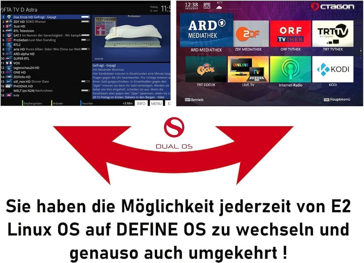 OCTAGON SF8008 UHD 4K Supreme Twin Sat Receiver, 2X DVB-S2X Tuner, E2 Linux & Define OS, mit PVR Auf