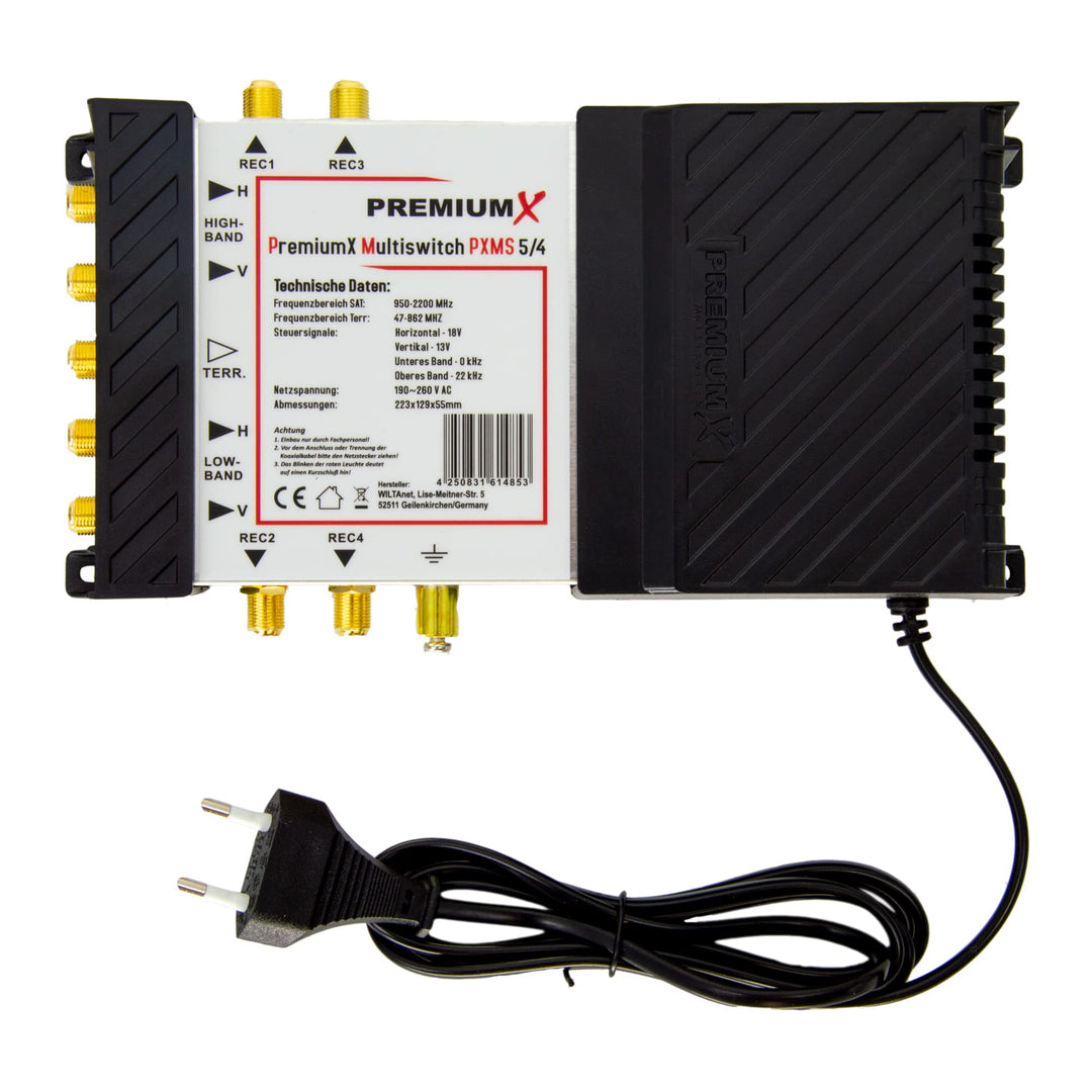 Premium X PXMS 5/4 Multischalter mit Netzteil Multiswitch 1 SAT für 4 Teilnehmer Satverteiler Digita