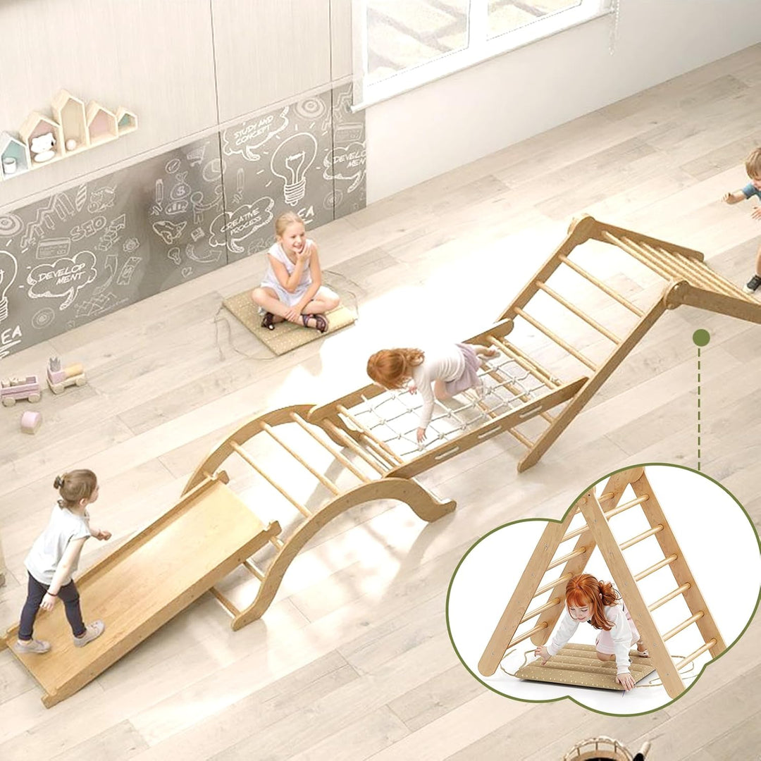 5-in-1 Indoor-Klettergerüst für Kleinkinder, Montessori-Klettergerüst-Set mit Kletterdreieck, Bogen,