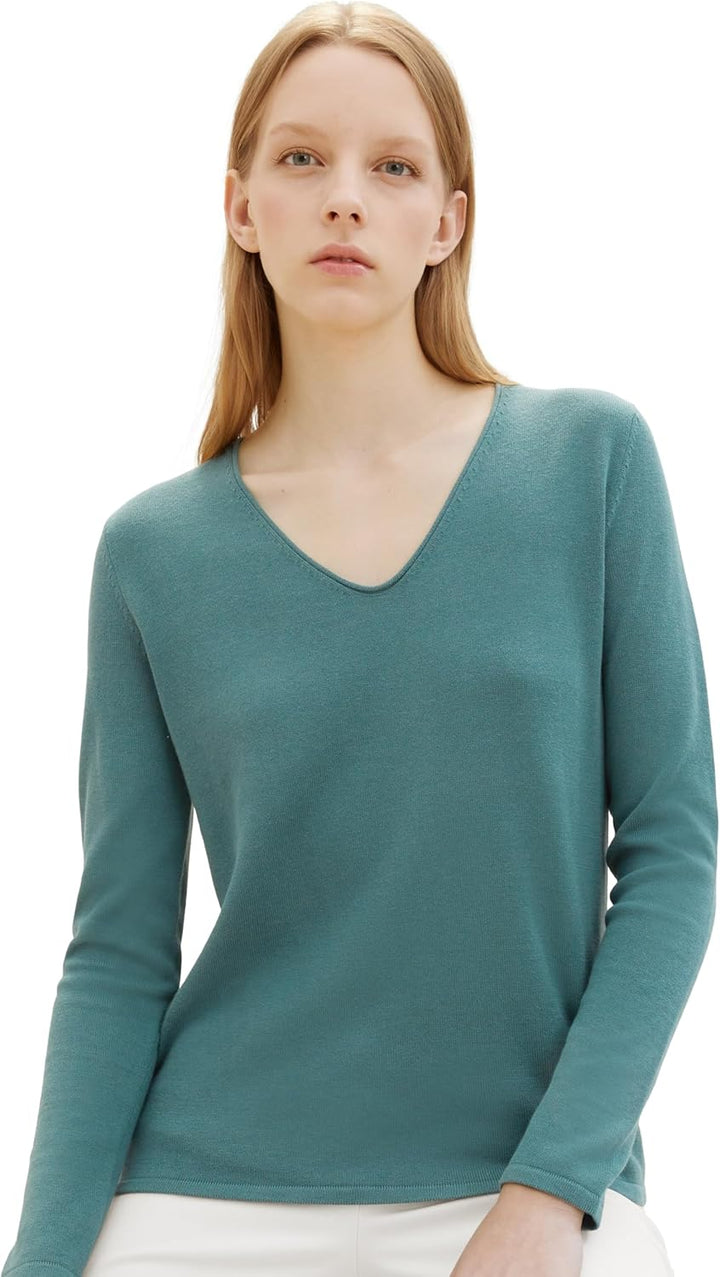TOM TAILOR Damen Basic Strickpullover mit V-Ausschnitt XXS 10697 - Sea Pine Green, XXS 10697 - Sea P