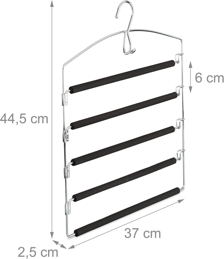 10 x Hosenbügel platzsparend, Hosenkleiderbügel mehrfach, Metall, gepolstert, HBT: 44,5x37x2,7 cm, S