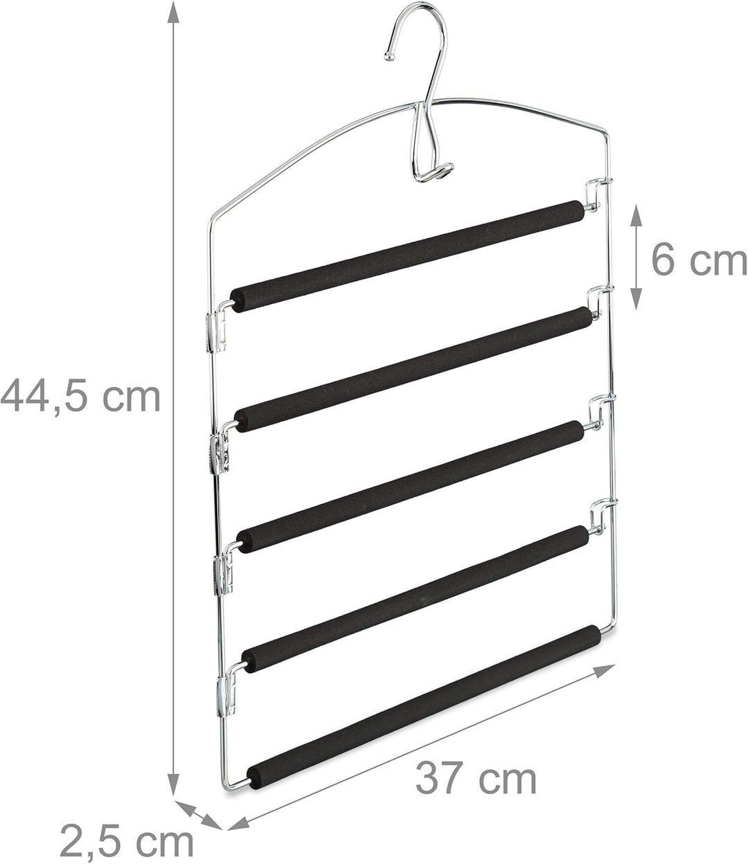 12 x Hosenbügel platzsparend, Hosenkleiderbügel mehrfach, Metall, gepolstert, HBT: 44,5x37x2,7 cm, S