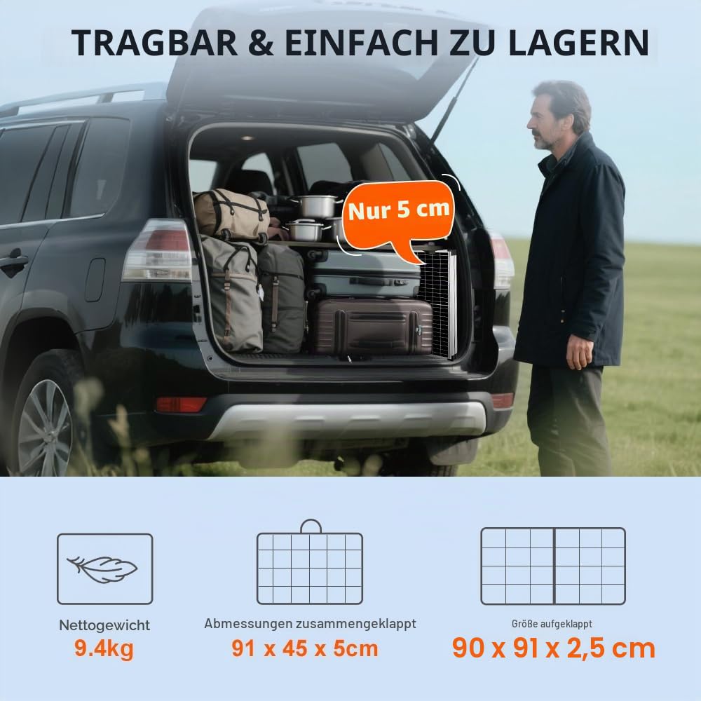 DOKIO Solarkoffer 160W 18V Monokristalline Solarpanel Faltbar mit Solarladeregler (LCD Anzeige + 2 U