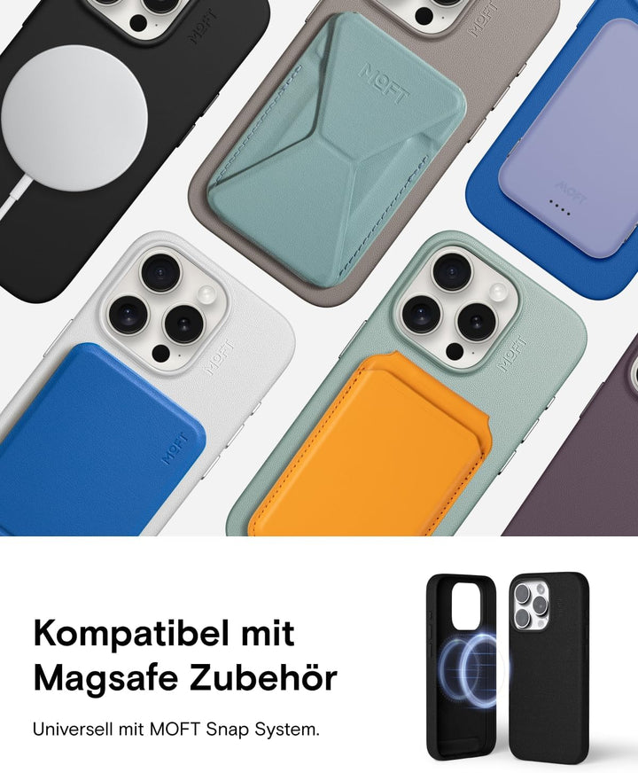 MOFT Magnetische Hülle für iPhone 15 Pro Kompatibel mit MagSafe, MOVAS Vegane Lederhülle, Weiches Be