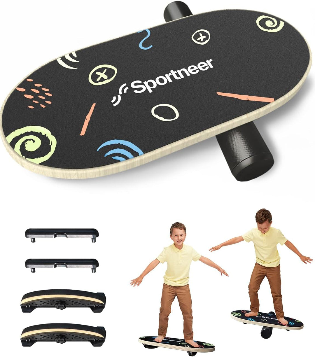 Sportneer Balance Board - Wobble Board mit verstellbaren Stoppern und Rollen - Balancier-Trainer zur