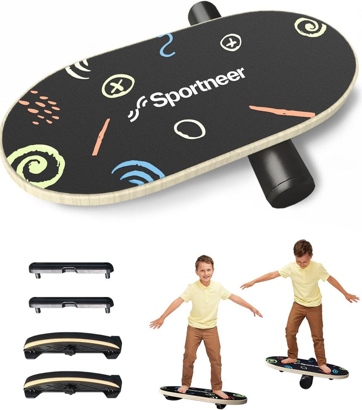 Sportneer Balance Board - Wobble Board mit verstellbaren Stoppern und Rollen - Balancier-Trainer zur