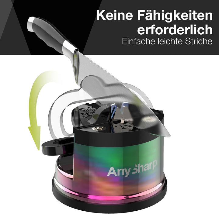 AnySharp Pro Metall Messerschärfer, Freihändige Sicherheit, PowerGrip Saugnapf, Schärft alle Küchenm