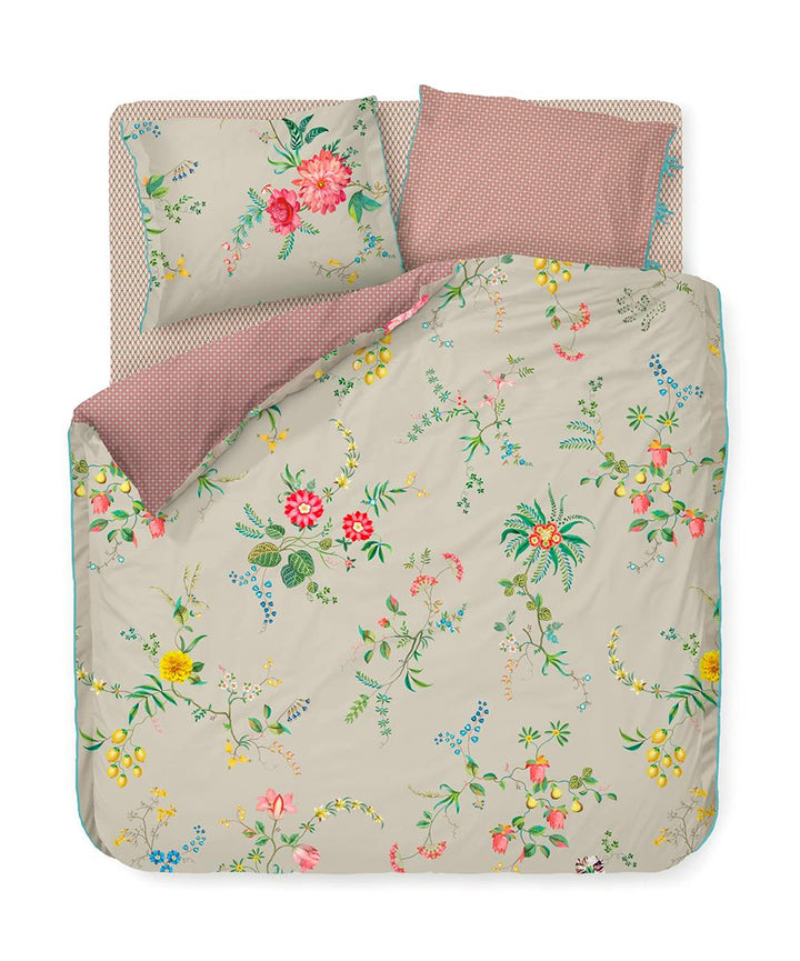 PIP Studio Bettwäsche Fleur Grandeur Khaki 1 Bettbezug 200 x 200 cm + 2 Kissenbezüge 80 x 80 cm, 1 B