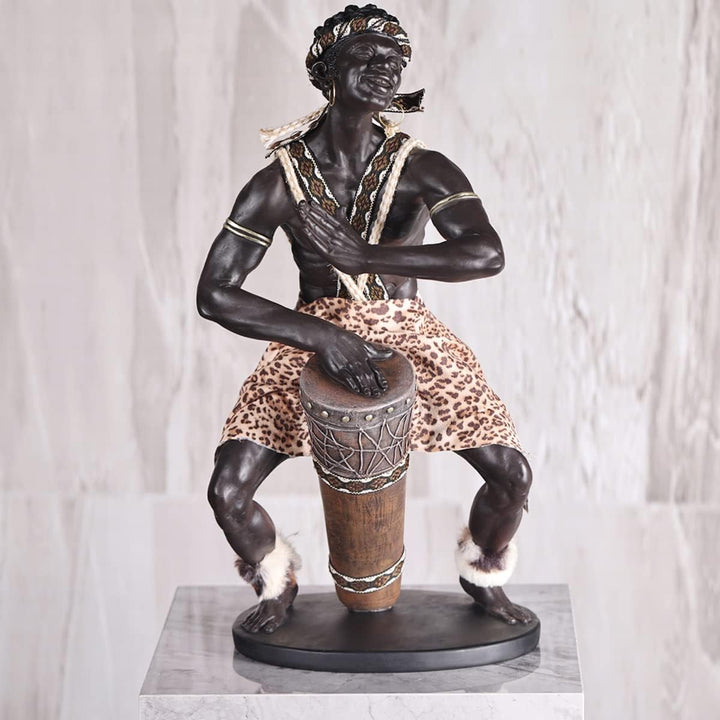 38 cm hohe afrikanische Statue für Heimdekoration, afrikanische Trommler-Statue aus Kunstharz, afrik