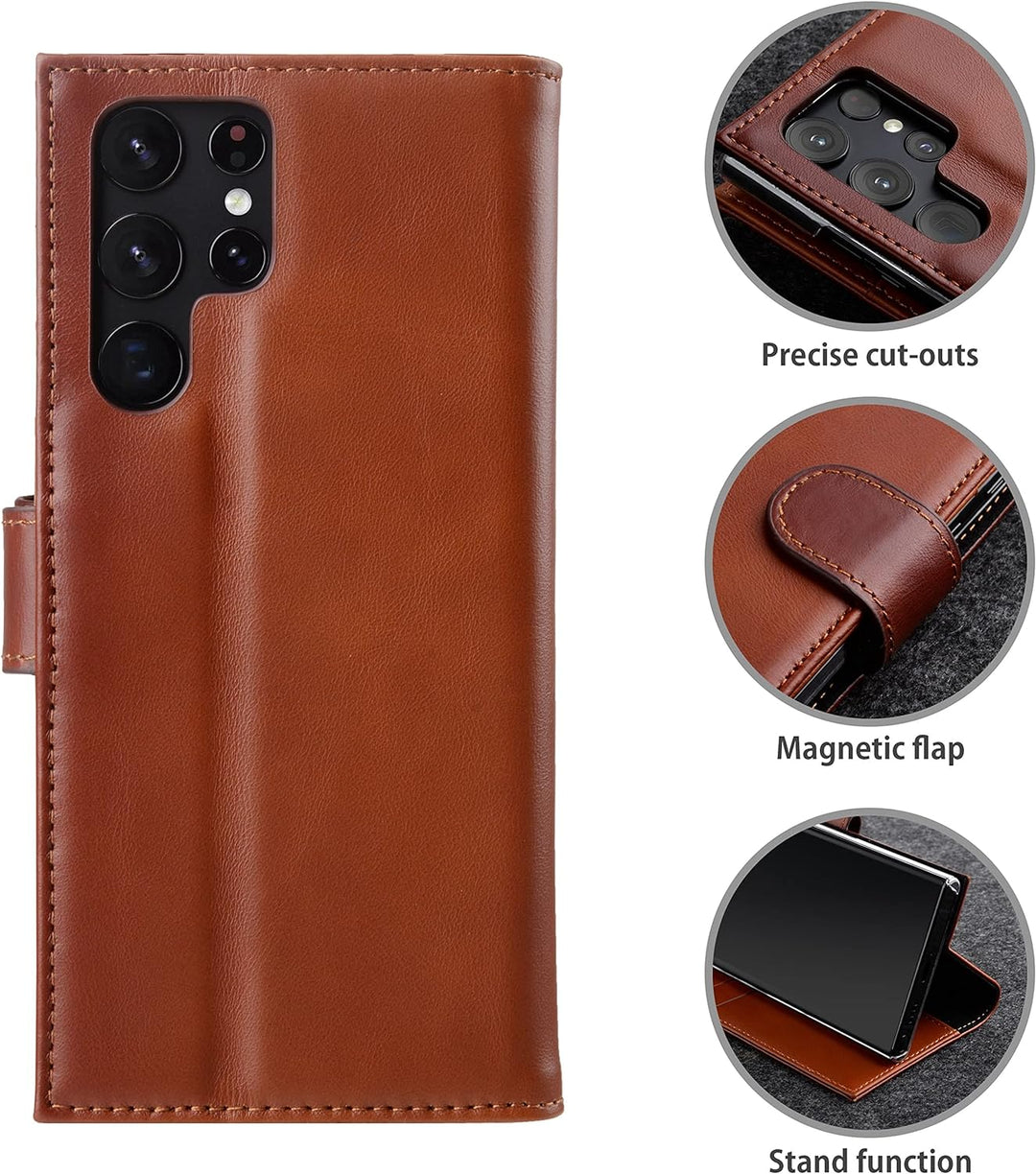 STILGUT Talis kompatibel mit Samsung Galaxy S22 Ultra Hülle mit Kartenfach aus Leder, Wallet Case, L