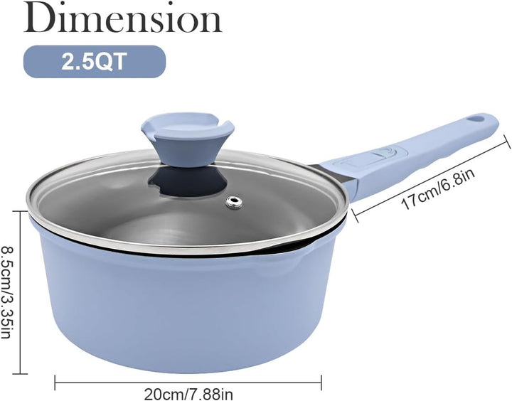 Kasserolle 20cm mit Deckel, 2.5L Antihaft-Stielkasserolle mit Abnehmbarer Griff, Milchtopf Geeignet