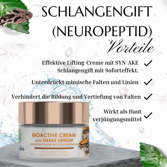 green idea – Schlangengift Creme – Sofort Lifting Effekt – Anti-Falten – Straffende Gesichtscreme –