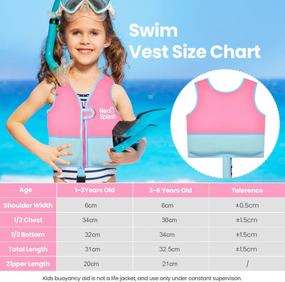Kinder Mädchen Junge Schwimmlernweste, Schwimmhilfe Schwimmen Jacket für Kleinkinder Alter 1-6 mit E