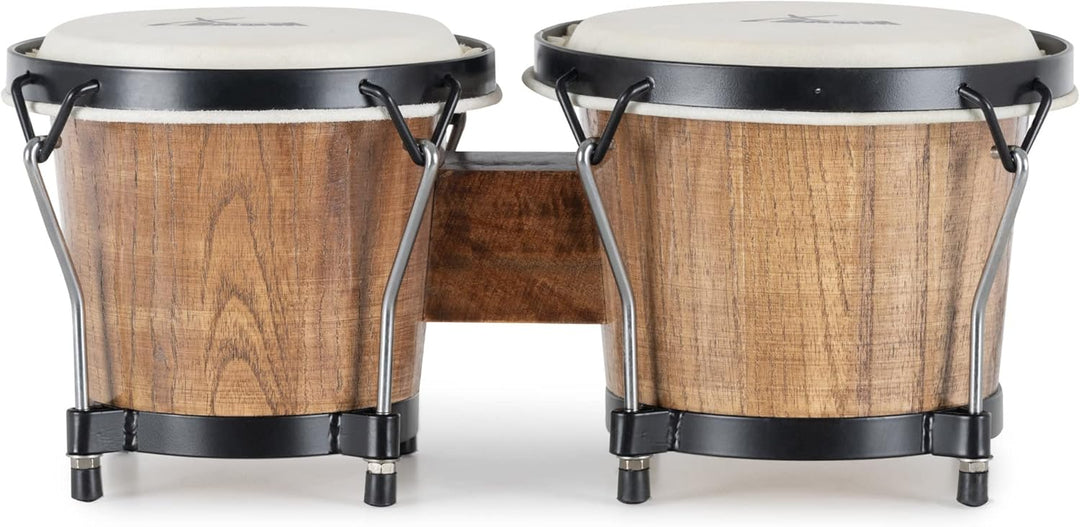 XDrum Bongos Club Set - 6" Macho und 7" Hembra - Naturfelle - professionelles Stimmsystem - Schwarz