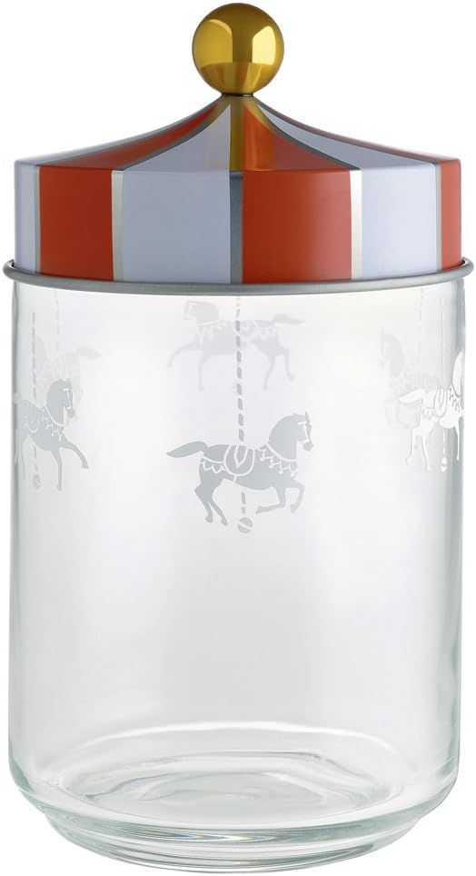 Alessi Circus MW30/100 - Design Hermetisches Glas, aus Seiden-Screened-Glas mit Beilbanddeckel, 100