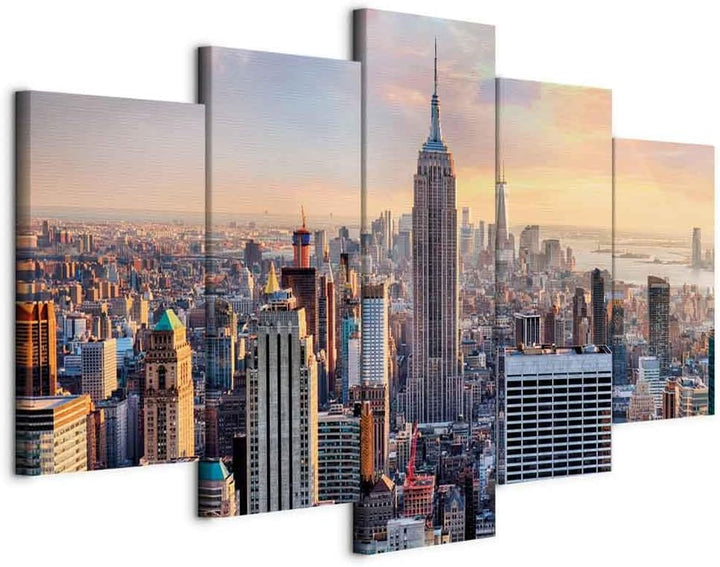 murando - Wandbilder XXL Stadt New York 200x100cm 5 tlg - Wand Deko Leinwand Bilder Gross Wanddeko W