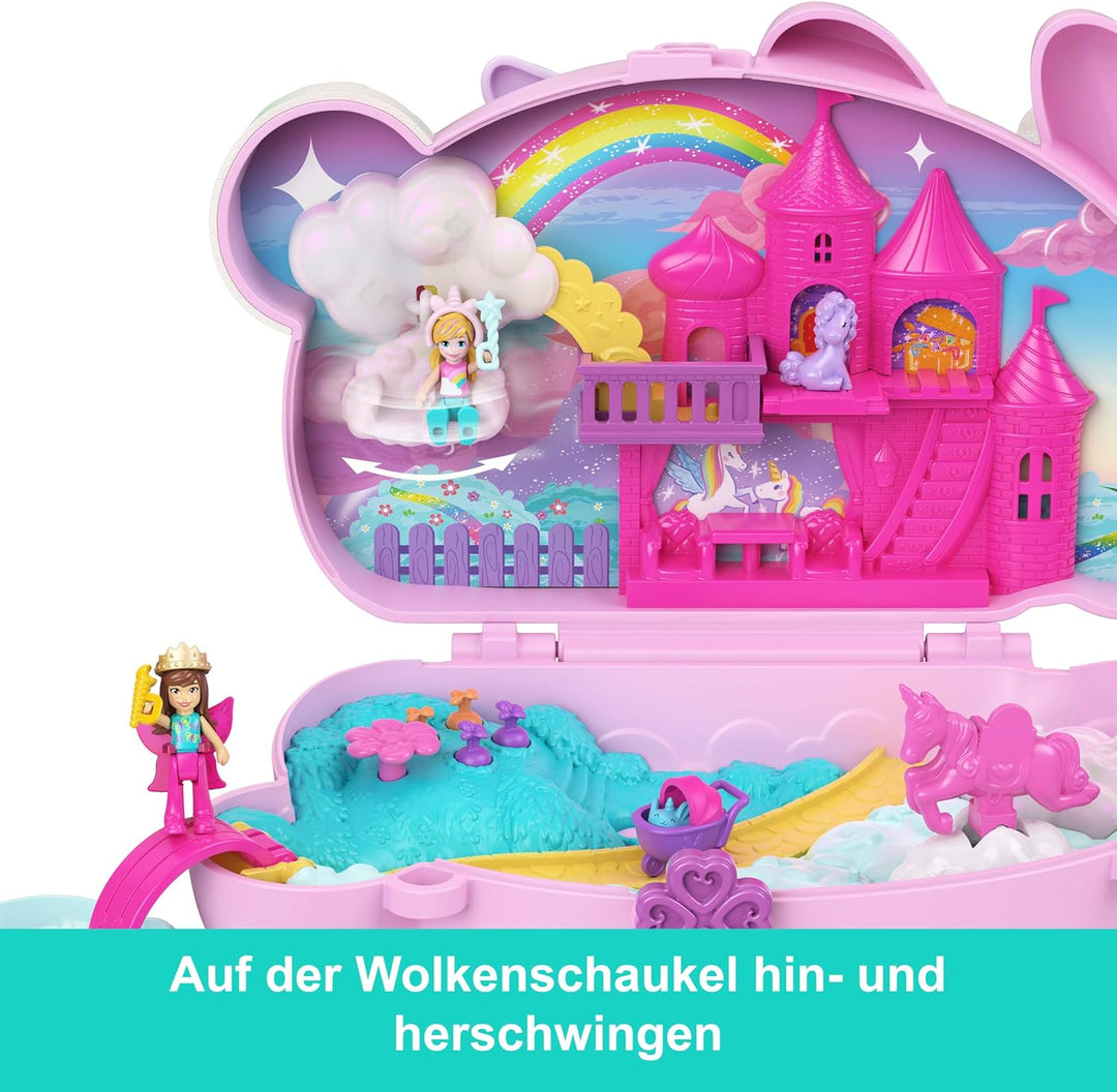 Polly Pocket tragbares Reisespielzeug mit 2 Mikropuppen und 12 Zubehörteilen inklusive Tieren, 2-in-