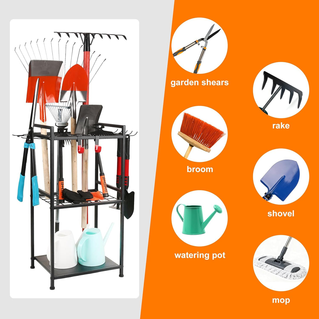 Gartengeräteständer mit 35 Schlitzen & 11 Haken,Schwerlast Kohlenstoffstahl Gartengeräte Organizer,G