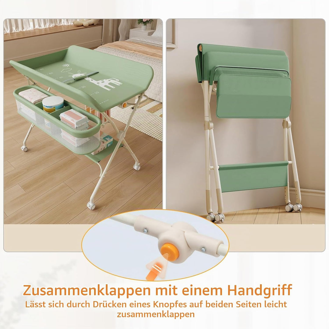 OHMG klappbare Wickelkommode Wickeltisch, Baby Wickelkombi, mit Wickelauflage Sicherheitsgurt und Ab