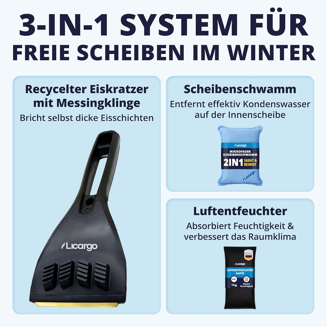 LICARGO Winter Komplett Set - Auto Luftentfeuchter (1kg) - 1x recycelter Eiskratzer - 1x Mikrofaser