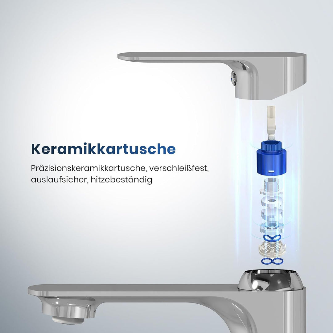 EMKE Wasserhahn Bad Ultrathin Design, 166 x 152 x 45 mm, Messing, Chrom, Keramikkartusche, Mischbatt
