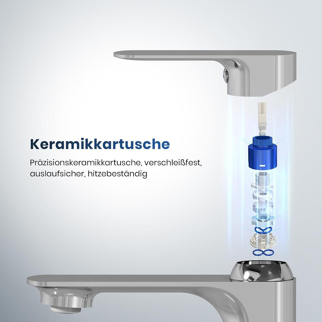 EMKE Waschtischarmatur Chrom, Wasserhahn Bad Mischbatterie Ultrathin, German 4MS Kupfer mit DVGW Zer
