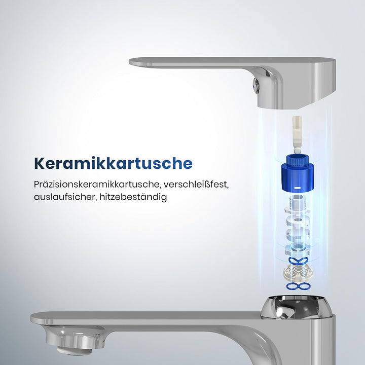 EMKE Waschtischarmatur Chrom, Wasserhahn Bad Mischbatterie Ultrathin, German 4MS Kupfer mit DVGW Zer