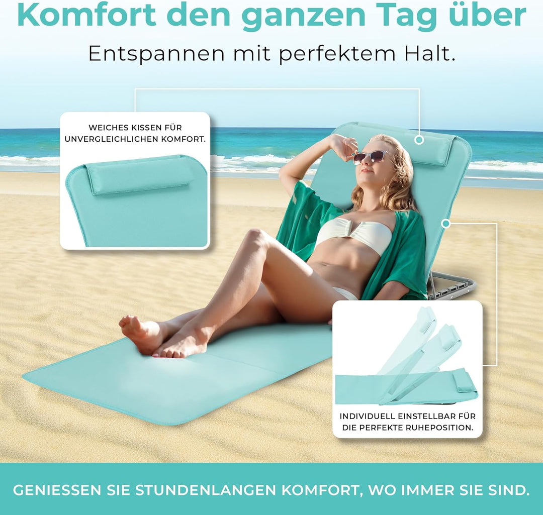 [en.casa] Strandmatte Donostia 2er Set Sonnenmatte klappbar Türkis Strandliege mit Verstellbarer Rüc
