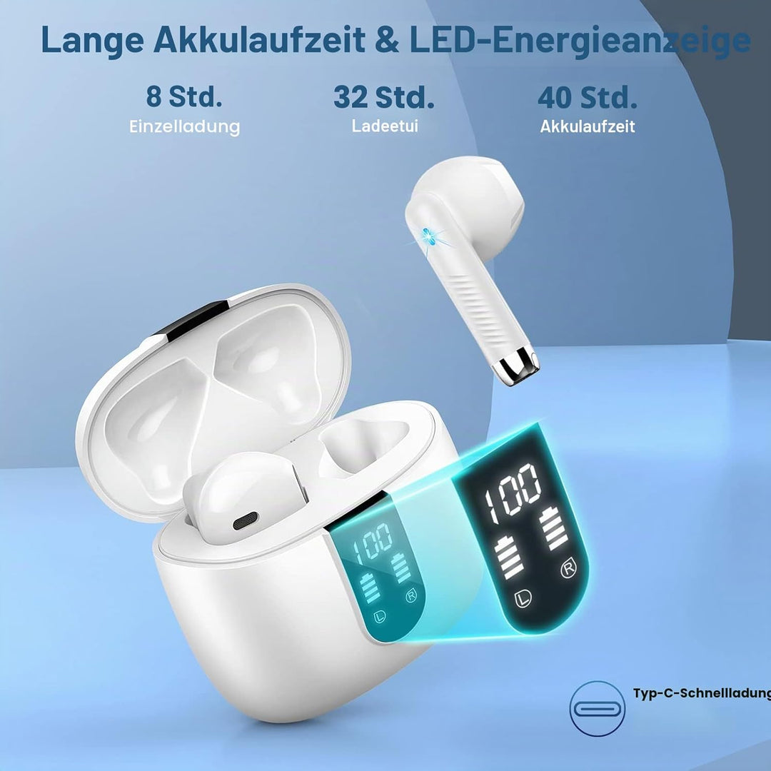 Kopfhörer, Kabellos Bluetooth 5.3 In Ear mit CVC8.0 Mikrofon, 40H Kabellose Noise Cancelling Earbuds