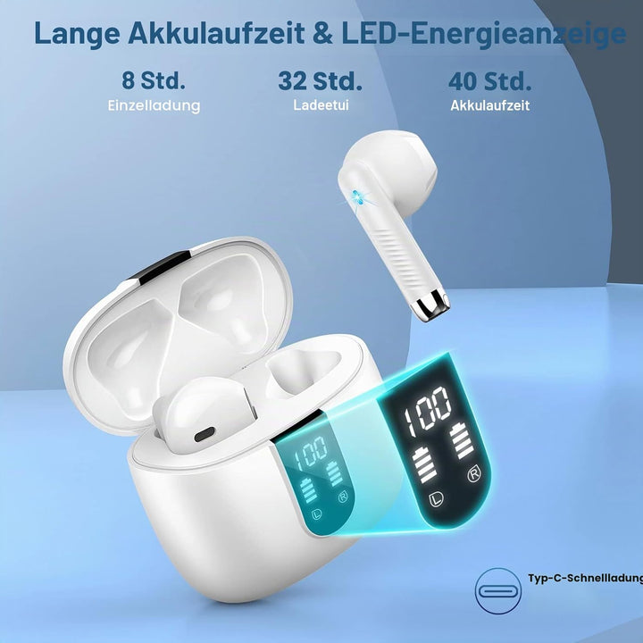 Kopfhörer, Kabellos Bluetooth 5.3 In Ear mit CVC8.0 Mikrofon, 40H Kabellose Noise Cancelling Earbuds