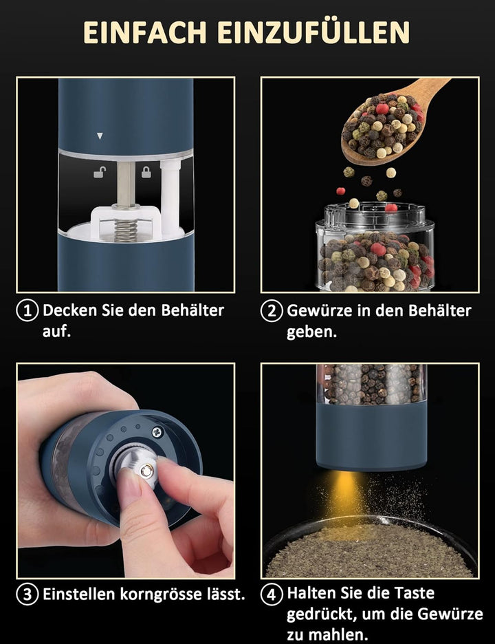 Pfeffermühle Elektrische Salz und Pfeffermühle USB Aufladbare 2er Set Gewürzmühle mit Einstellbar Ke