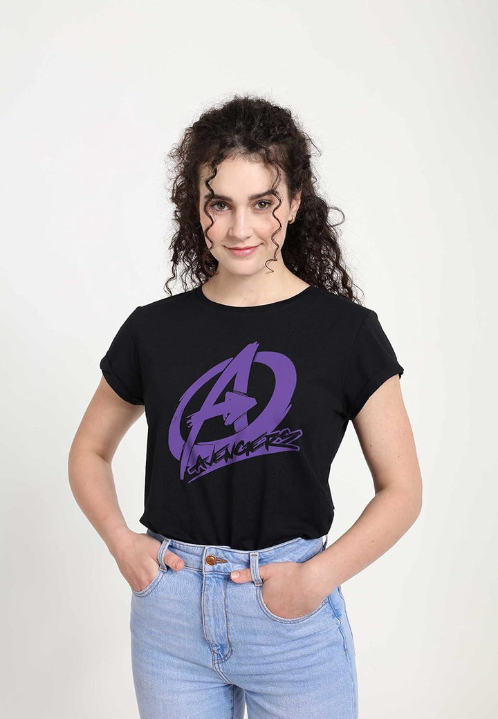 Marvel Damen Avengers Classic Avenger Graffiti Women's Rolled Sleeve T-shirt S Schwarz, S Schwarz
