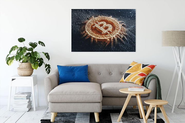 Pixxprint Bitcoin BTC als Leinwandbild | Grösse: 120x80 cm | Wandbild | Kunstdruck | fertig bespannt