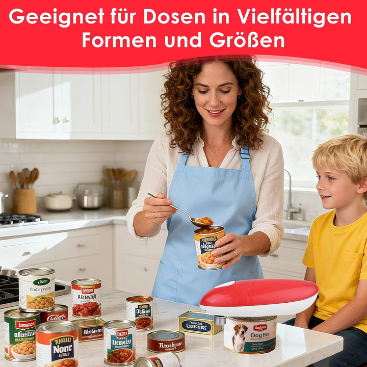 Dosenöffner, Elektrischer Dosenöffner mit 1-Knopf-Bedienung für alle Dosenformen &amp; grössen, Keine Sc