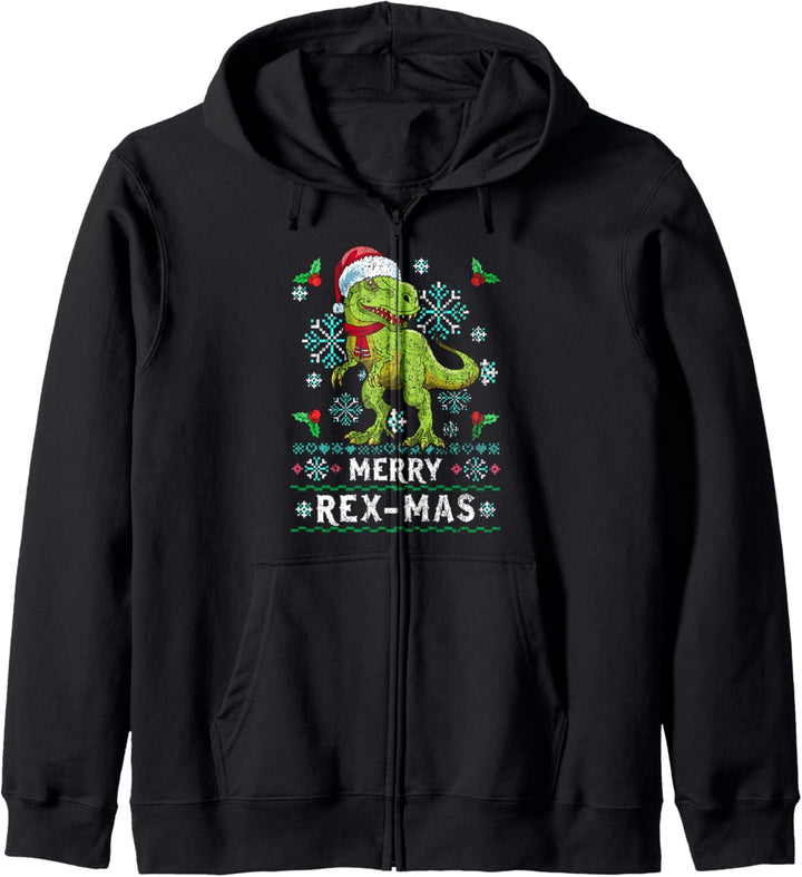 Merry Rexmas Hässlicher Weihnachtspullover Dino Holiday T-Rex Kapuzenjacke
